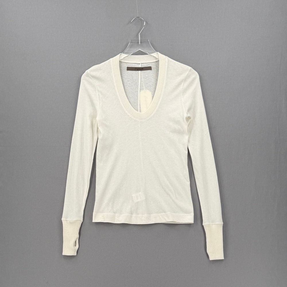 ENZA COSTA Cashmere Easy Cuffed U Neck Top Womens Small Cream Long Sleeve NEW - Picture 5 of 16